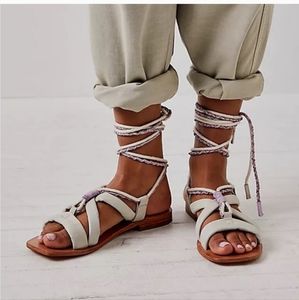 Free people linen wrap sandal wholesale bone.